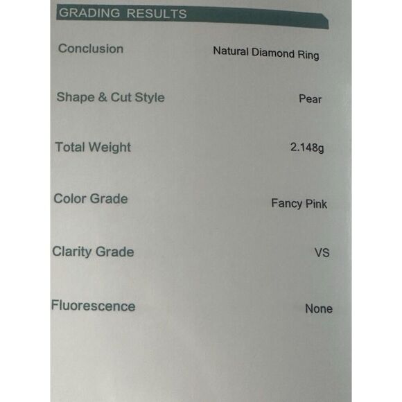 18K Solid White Gold VS Fancy Pink Diamond Ring W/ Certificate Sz 11 - Picture 8 of 9